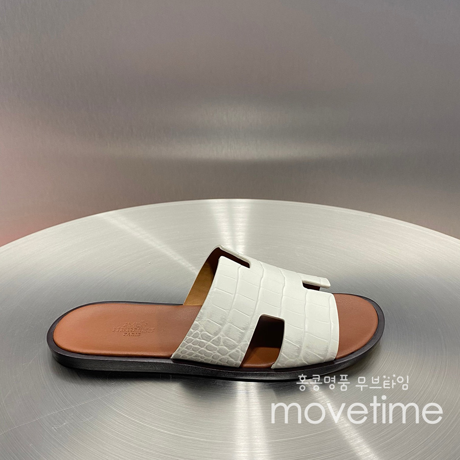 [홍콩명품.Hermes] 에르메스 25SS 로고 이즈미르 레더 가죽 슬리퍼 (화이트-브라운), SE5219, GHS, 명품스니커즈,운동화,구두,로퍼,하이탑,신발