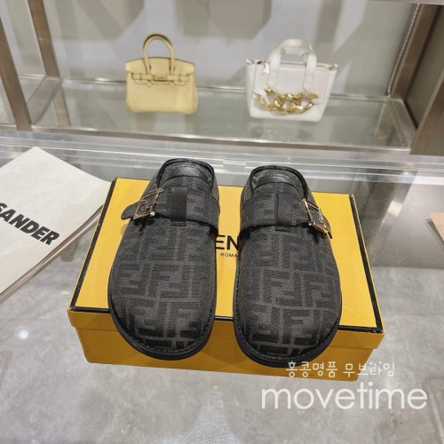 [홍콩명품,FENDI] 펜디 25SS 로고 남여 FF패턴 레더 가죽 샌들 슬리퍼 (블랙), SE5276, GHS, 명품스니커즈,운동화,구두,로퍼,하이탑,신발