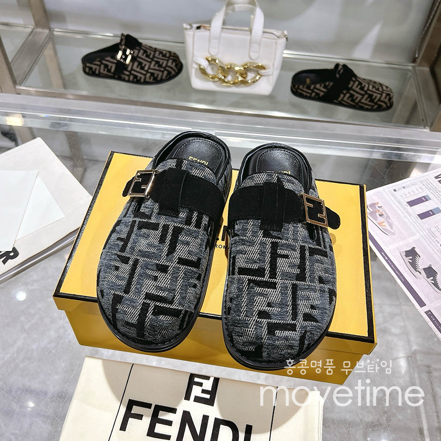 [홍콩명품,FENDI] 펜디 25SS 로고 남여 FF패턴 레더 가죽 샌들 슬리퍼 (블랙), SE5281, GHS, 명품스니커즈,운동화,구두,로퍼,하이탑,신발