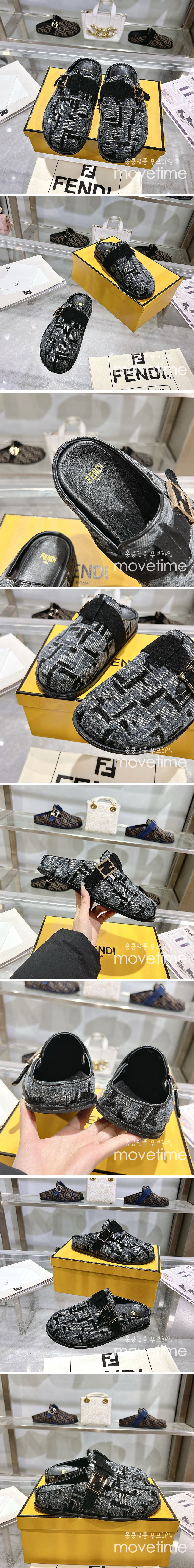 [홍콩명품,FENDI] 펜디 25SS 로고 남여 FF패턴 레더 가죽 샌들 슬리퍼 (블랙), SE5281, GHS, 명품스니커즈,운동화,구두,로퍼,하이탑,신발
