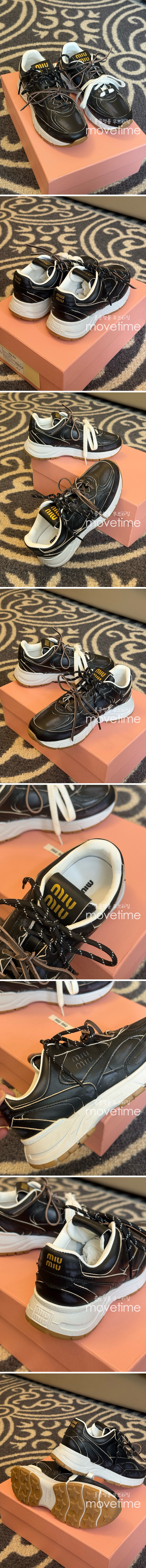 [홍콩명품,MIU MIU] 미우미우 25SS 로고 여성 뉴발란스 콜라보 레더 가죽 스니커즈 운동화 (블랙), SE5295, GHS, 명품스니커즈,운동화,구두,로퍼,하이탑,신발