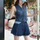[홍콩명품,MIU MIU] 미우미우 25SS 로고 여성 데님 조끼 베스트 + 미니 스커트 상하의 세트, BM21254, MR, 홍콩명품의류,구매대행,온라인명품