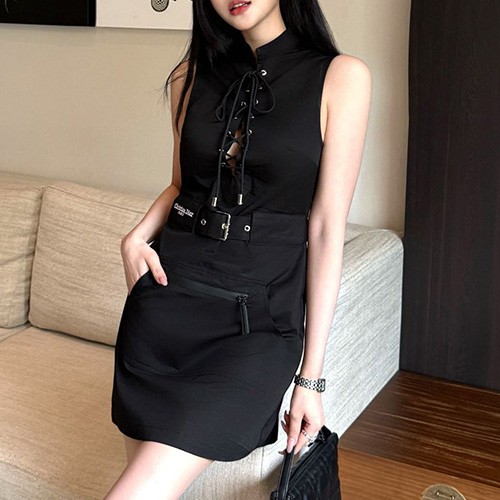 [홍콩명품,Christian Dior] 디올 25SS 로고 여성 벨티드 슬리브리스 원피스 (블랙), BM21333, TBG, 명품레플리카,미러급,온라인쇼핑몰사이트