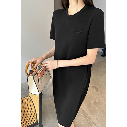 [홍콩명품.Gucci] 구찌 25SS 로고 자수 여성 반팔 원피스 (블랙), BM21349, TBG, 명품레플리카,미러급,온라인쇼핑몰사이트