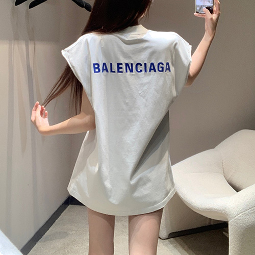[홍콩명품.BALENCIAGA] 발렌시아가 25SS 로고 자수 여성 슬리브리스 티셔츠 (화이트), BM21351, TBG, 명품레플리카,미러급,온라인쇼핑몰사이트