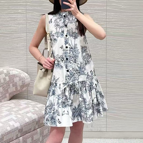 [홍콩명품,Christian Dior] 디올 25SS 로고 여성 정글 패턴 슬리브리스 원피스 (화이트), BM21354, TBG, 명품레플리카,미러급,온라인쇼핑몰사이트