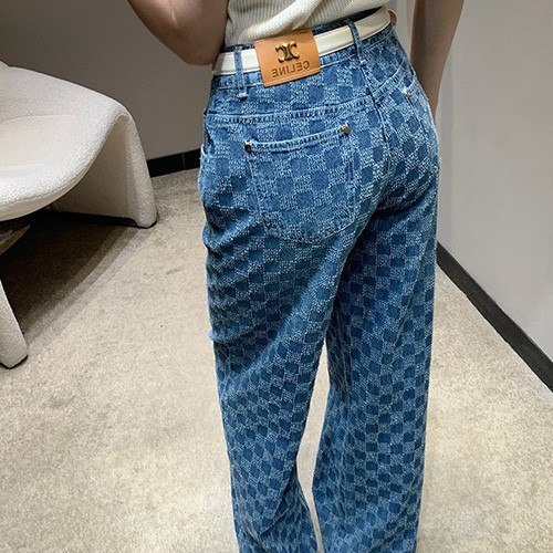 [홍콩명품.CELINE] 셀린느 25SS 로고 패턴 여성 오버핏 데님 팬츠 진 청바지, BM21364, TBG, 명품레플리카,미러급,온라인쇼핑몰사이트