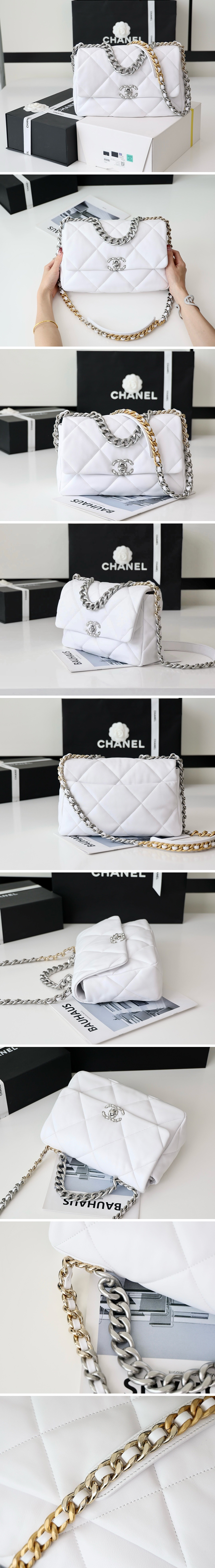 [홍콩명품.CHANEL] 샤넬 25SS 로고 레더 가죽 19 BAG 크로스백 (화이트-30cm), BGM4883, BDA, 홍콩명품가방,명품쇼핑몰,크로스백,핸드백,구매대행