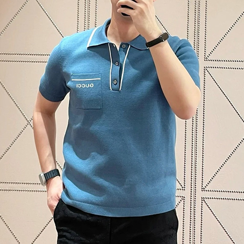 [홍콩명품.Gucci] 구찌 25SS 로고 카라 폴로 니트 반팔 티셔츠 (블루), BM21373, JU, 명품레플리카,미러급,온라인쇼핑몰사이트