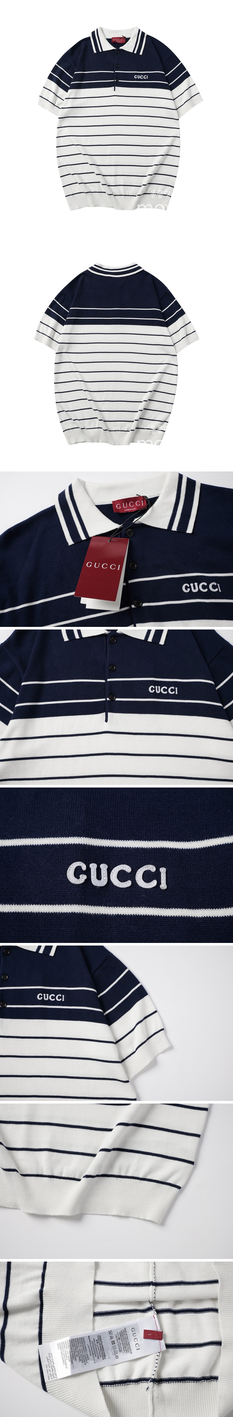 [홍콩명품.Gucci] 구찌 25SS 로고 스트라이프 카라 폴로 니트 반팔 티셔츠 (화이트), BM21377, JU, 명품레플리카,미러급,온라인쇼핑몰사이트