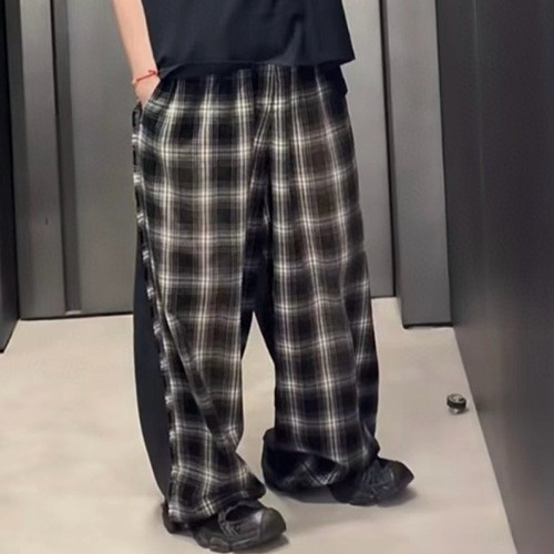 [홍콩명품.BALENCIAGA] 발렌시아가 25SS 로고 체크패턴 오버핏 팬츠 바지 (블랙), BM21490, JU, 명품레플리카,미러급,온라인쇼핑몰사이트