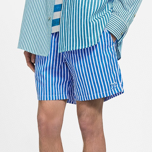 [홍콩명품.LOUIS VUITTON] 루이비통 25SS 로고 스트라이프 쇼츠 반바지 (블루), BM21696, JU, 레플리카의류,미러급사이트
