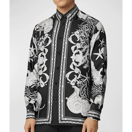 [홍콩명품.VERSACE] 베르사체 25SS 로고 패턴 남방 셔츠 (블랙), BM21739, SAM, 레플리카의류,미러급사이트