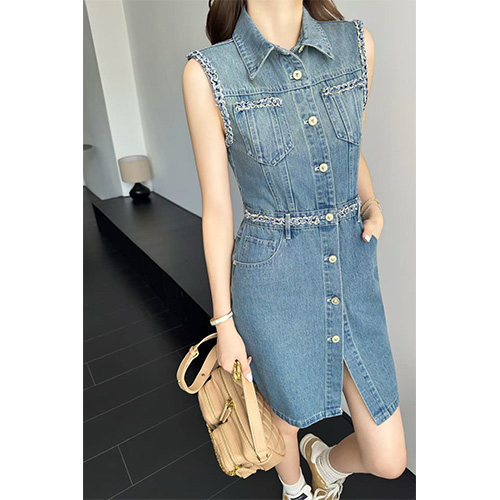 [홍콩명품.CHANEL] 샤넬 25SS 로고 여성 슬리브리스 데님 원피스, BM21772, TBG, 레플리카의류,미러급사이트