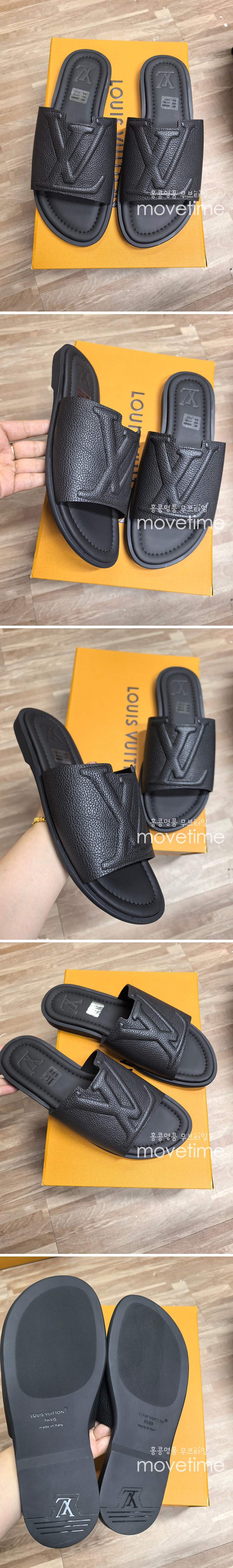 [홍콩명품.LOUIS VUITTON] 루이비통 25SS 로고 LV 포토피노 카프스킨 남성 뮬 슬리퍼 블랙 1AHSGF, SE5366, ALW, 명품스니커즈,운동화,구두,로퍼,하이탑,신발