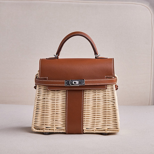 [홍콩명품.Hermes] 에르메스 25SS 로고 Mini Kelly Picnic 20 토트백 핸드백 (브라운-은장), BGM5056, BDA, 홍콩명품가방,명품쇼핑몰,크로스백,핸드백,구매대행