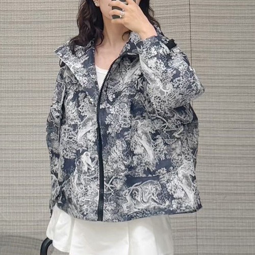 [홍콩명품,Christian Dior] 디올 25SS 로고 여성 정글 패턴 후드 바람막이 자켓 (네이비), BM21994, MC, 레플리카의류,미러급사이트