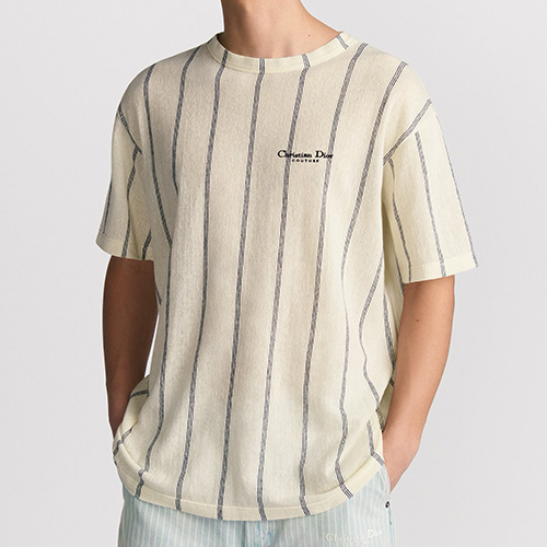 [홍콩명품,Christian Dior] 디올 25SS 로고 스트라이프 반팔 티셔츠 (아이보리), BM22033, KK, 레플리카의류,미러급사이트