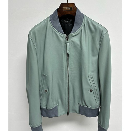 [홍콩명품.TOM FORD] 톰포드 25SS 로고 레더 가죽 봄버 자켓 (그린), BM22084, TOM, 레플리카의류,미러급사이트