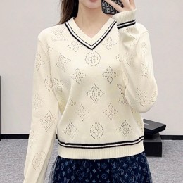 [홍콩명품.LOUIS VUITTON] 루이비통 25SS 로고 여성 모노그램 V넥 니트 스웨터 (아이보리), BM22152, JL, 레플리카의류,미러급사이트