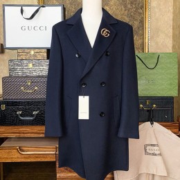 [홍콩명품.Gucci] 구찌 25SS 로고 브로치 캐시미어 코트 (네이비), BM22238, S1F, 레플리카의류,미러급사이트