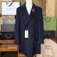 [가격문의][홍콩명품.Gucci] 구찌 25SS 로고 브로치 캐시미어 코트 (네이비), BM22238, S1F, 레플리카의류,미러급사이트
