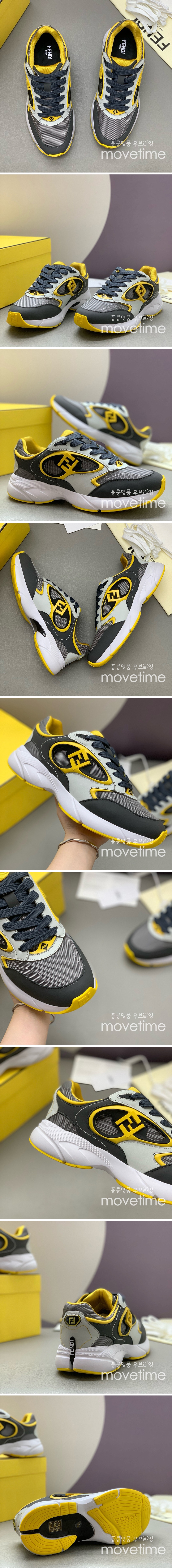 [홍콩명품,FENDI] 펜디 25SS 로고 남여 레더 가죽 스니커즈 운동화 (그레이-노랑), SE5483, PMD, 명품스니커즈,운동화,구두,로퍼,하이탑,신발