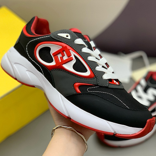 [홍콩명품,FENDI] 펜디 25SS 로고 남여 레더 가죽 스니커즈 운동화 (블랙-레드), SE5485, PMD, 명품스니커즈,운동화,구두,로퍼,하이탑,신발