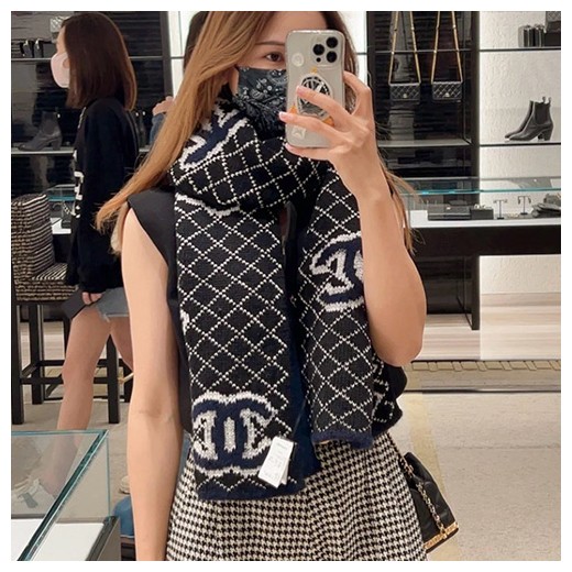 [홍콩명품.CHANEL] 샤넬 25SS 로고 186-35 캐시미어 스카프 머플러 (네이비), ET3125, JX, 홍콩명품의류,구매대행,온라인명품