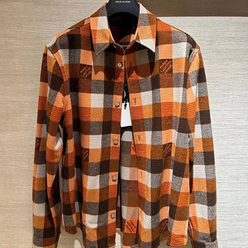 [홍콩명품.LOUIS VUITTON] 루이비통 25SS 로고 다미에 울 남방 셔츠 (오렌지), BM22435, JQ, 레플리카의류,미러급사이트