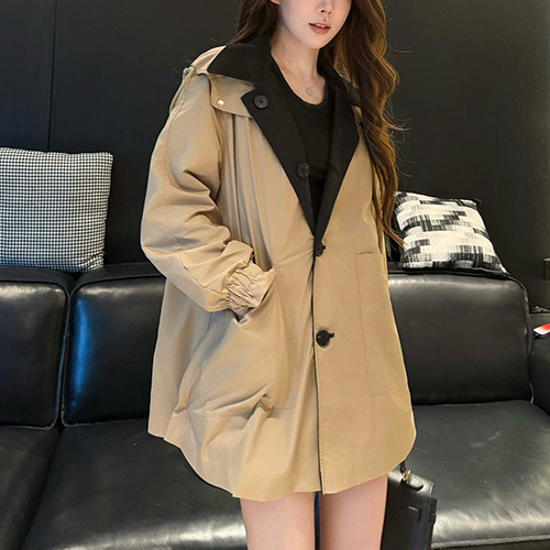 [홍콩명품,PRADA] 프라다 25SS 삼각로고 리버서블 후드 코트 자켓 (블랙-베이지), BM22503, MC, 레플리카의류,미러급사이트