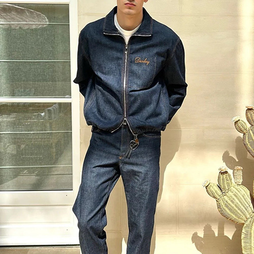 [홍콩명품.LOUIS VUITTON] 루이비통 25SS 로고 자수 데님 카라 집업 자켓 + 데님 팬츠 진 청바지 상하의 세트, BM22537, KB, 레플리카의류,미러급사이트