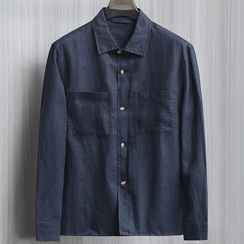 [홍콩명품.Loro Piana] 로로피아나 25SS 로고 린넨 남방 셔츠 (네이비), BM22646, KSM, 레플리카의류,미러급사이트