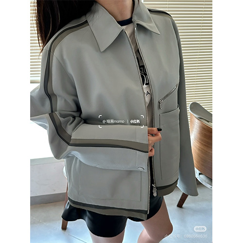 [홍콩명품.Hermes] 에르메스 25SS 로고 레더 가죽 카라 자켓 (그레이), BM22671, KSM, 레플리카의류,미러급사이트