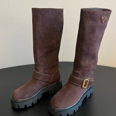 [홍콩명품,PRADA] 프라다 25SS 로고 여성 레더 가죽 워커 부츠 (와인), SE5528, GHS, 명품스니커즈,운동화,구두,로퍼,하이탑,신발