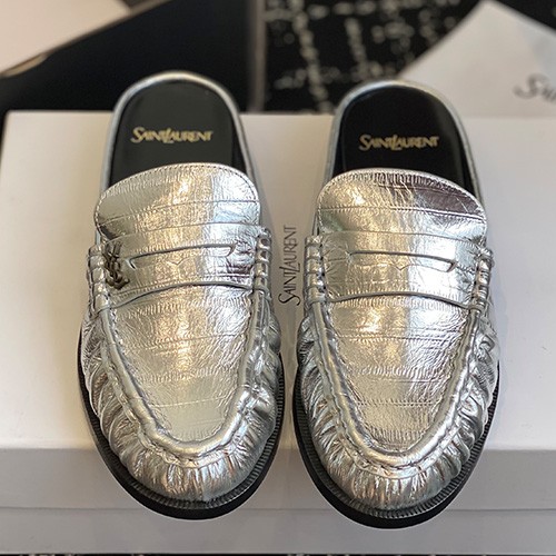 [홍콩명품.YSL] 입생로랑 25SS 로고 여성 레더 가죽 뮬 슬리퍼 (실버), SE5554, GHS, 명품스니커즈,운동화,구두,로퍼,하이탑,신발