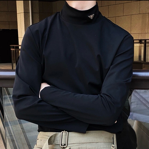 [가격문의][홍콩명품,PRADA] 프라다 25SS 삼각로고 하이넥 나일론 긴팔 티셔츠 (블랙), BM22712, JL, 레플리카의류,미러급사이트