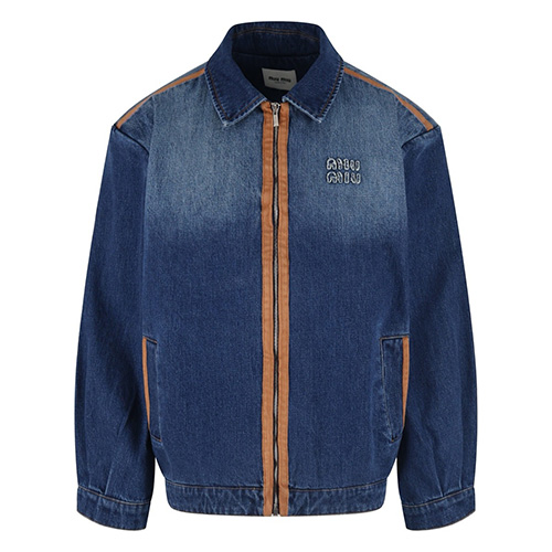 [홍콩명품,MIU MIU] 미우미우 25SS 로고 여성 데님 카라 봄버 자켓, BM22736, JL, 레플리카의류,미러급사이트
