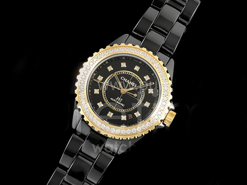 [홍콩명품.CHANEL] 샤넬 J13 38mm 블랙 세라믹 베젤 옐로우골드 다이아몬드 베젤 블랙 다이얼