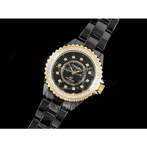 [홍콩명품.CHANEL] 샤넬 J13 38mm 블랙 세라믹 베젤 옐로우골드 다이아몬드 베젤 블랙 다이얼