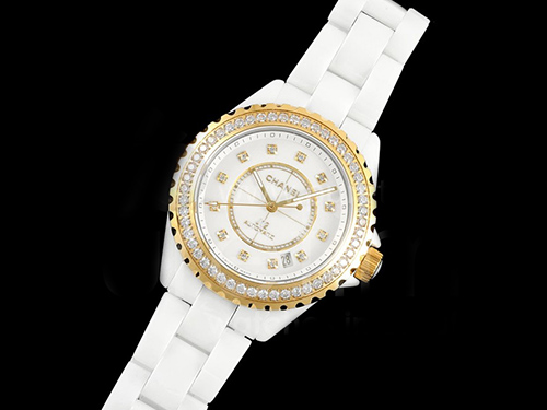 [홍콩명품.CHANEL] 샤넬 J13 38mm 옐로우골드 다이아몬드 베젤 화이트 세라믹 화이트 다이얼