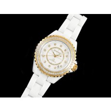 [홍콩명품.CHANEL] 샤넬 J13 38mm 옐로우골드 다이아몬드 베젤 화이트 세라믹 화이트 다이얼