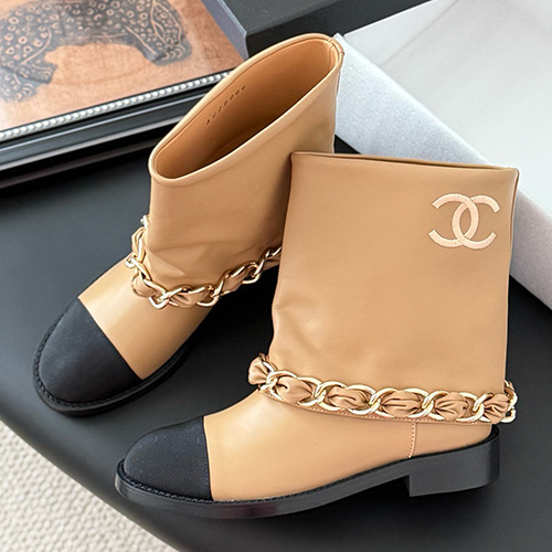 [홍콩명품.CHANEL] 샤넬 25SS 로고 여성 레더 가죽 3cm 굽 구두 부츠 (베이지), SE5751, GHS, 명품스니커즈,운동화,구두,로퍼,하이탑,신발