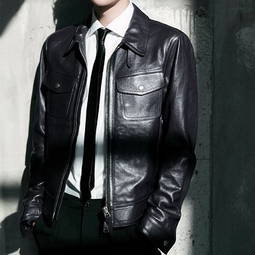 [홍콩명품.TOM FORD] 톰포드 25SS 로고 레더 가죽 카라 봄버 자켓 (블랙), BM22881, PG, 레플리카의류,미러급사이트
