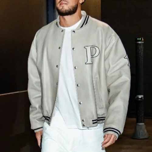 [홍콩명품,PRADA] 프라다 25SS 로고 레더 가죽 바시티 자켓 (아이보리), BM22884, PG, 레플리카의류,미러급사이트