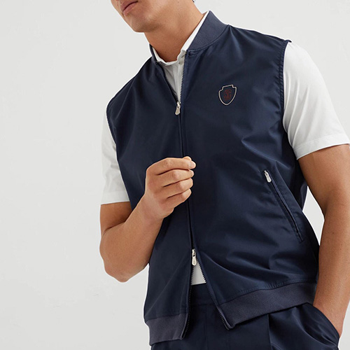 [홍콩명품.Brunello Cucinelli ] 브루넬로 쿠치넬리 25SS 로고 자수 조끼 베스트 (네이비), BM22909, G5, 레플리카의류,미러급사이트