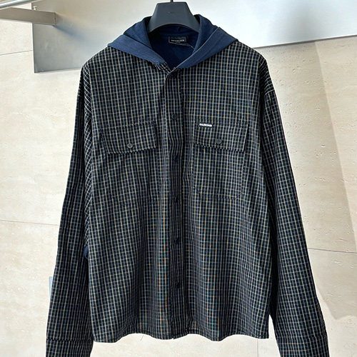 [홍콩명품.BALENCIAGA] 발렌시아가 25SS 로고 체크패턴 후드 셔츠 자켓 (블랙), BM22944, KB, 레플리카의류,미러급사이트