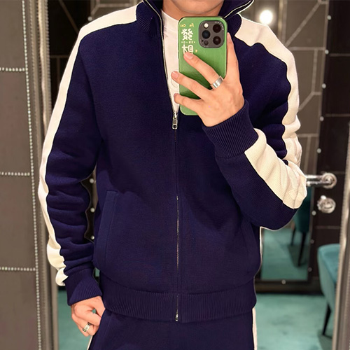 [홍콩명품.Gucci] 구찌 25SS 로고 터틀넥 니트 가디건 집업 자켓 (블루), BM22978, KB, 레플리카의류,미러급사이트