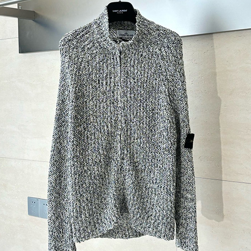 [홍콩명품.Stone Island] 스톤아일랜드 25SS 로고 탈부착 터틀넥 니트 가디건 집업 자켓 (그레이), BM22979, KB, 레플리카의류,미러급사이트