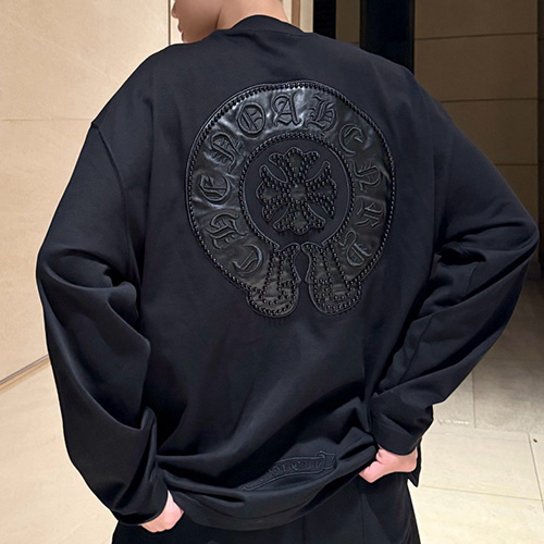 [홍콩명품.Chrome Hearts] 크롬하츠 25SS 로고 레더 긴팔 티셔츠 (블랙), BM22997, KK, 레플리카의류,미러급사이트